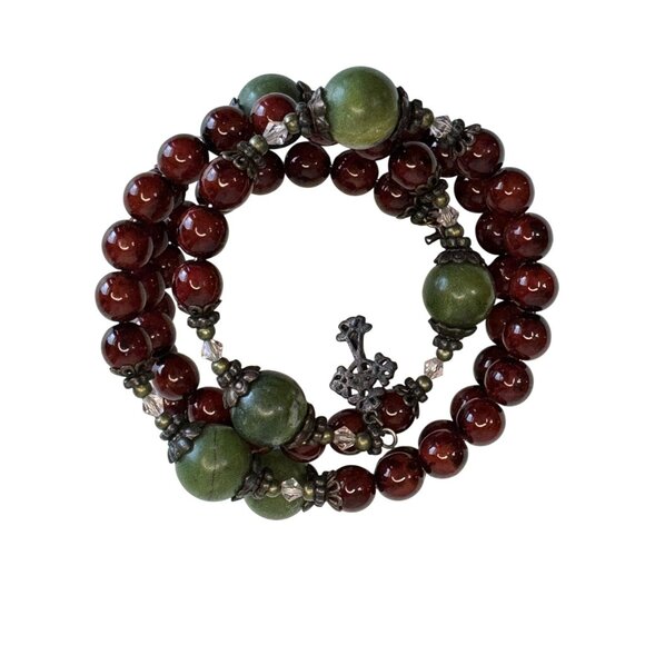 Connemara Marble Crimson Glass Coil Rosary Bracelet Celtic Cross Anchor - Picture 3 of 9